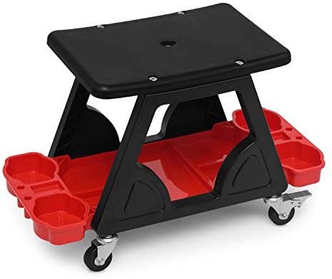 Magshion Garagen-Kriechsitz mit integrierter Schublade und Werkzeughalter, 39,4 cm D x 58,4 cm B x 12,7 cm H, robuster Garagenhocker auf Rädern, 136 kg Kapazität, Roll-Creeper Garage Shop Sitz, rot