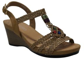 IVACHY Bohemian style wedges summer shoes braided decorated with beads ankle buckle closure open toe
