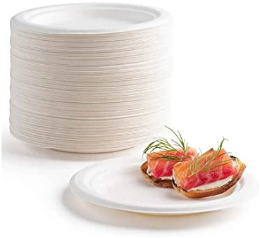 GRADISCO - Piatti Ovali ecologici in bagassa usa e getta - Piatti monouso in polpa di cellulosa di colore bianco - Piatti Ovali Compostabili e resistenti - mis.32x26cm (50)