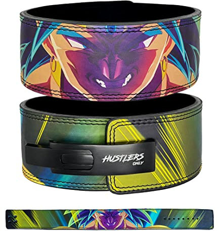 Hustlers Only Anime Lever Belt Leder Gym Gürtel für Kreuzheben, Powerlifting und Bodybuilding, 10 mm Dicke für Rückenstütze, Hebegürtel für Männer und Frauen (XL, inspiriert Blau)