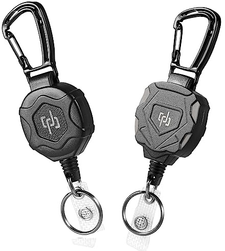 SHENGXIN 2 Pack Retractable Keychain Heavy Duty Carabiner Badge Holder, Tactical ID Badge Reel with 32” Steel Retractable Cord, 8.0 OZ