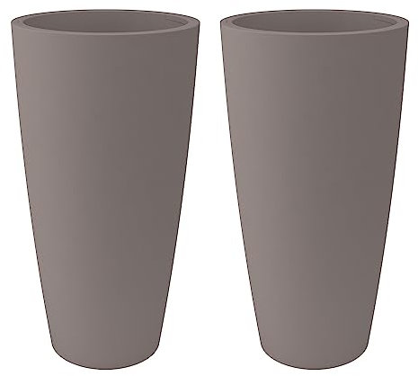 Nicoli Style Vase haut, 36 x 70 cm, intérieur, extérieur, soucoupe amovible (2 pièces, 36 x 70 cm, taupe)