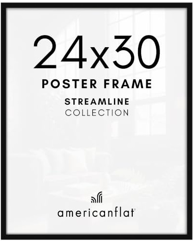Americanflat 24x30 Picture Frame with Polished Plexiglass - Streamline Collection - Thin Border Picture Frame for Wall Display - Hanging Hardware Included - Black