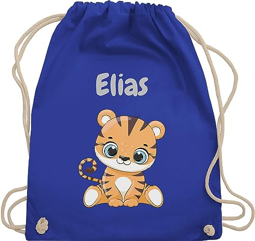 Turnbeutel Rucksack - Tiere - Süßer Tiger Tigers Wildkatze - Unisize - Royalblau - wechselwäsche beutel kita personalisierter stoffbeutel kinder personalisierte geschenke motiv sportbeutel tasche