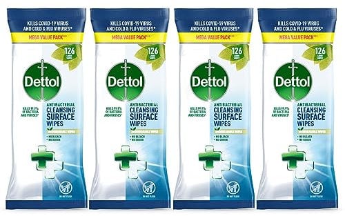 Detol Cleansing Anti-Bacterial Kills 99.9% Bacteria Surface Wipes - Savers Pack of 4x126 - Bathroom & Kitchen Cleaning Wipes