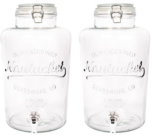 Rink Drink 8.7L Drinks Dispensers with Taps - Pack of 2 - Large Home Kitchen Outdoor Chrome Tap Water Dispensing Jug Indoor Juice Punch Bottle for BBQ, Party, Picnic, Events, Buffets
