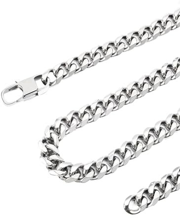 Inscca Kette Panzerkette Silber 45 cm 9mm Kurz Kubanische Ketten für Herren Chirurgenstahl Breite Silber Choker Halskette Damen Stämmig Druckknopf Nicht Anlaufen