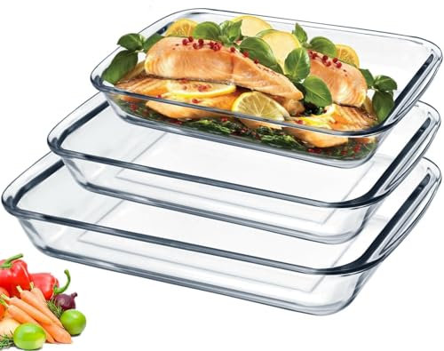 Mbsomnus 3 Stück Auflaufform Glas Rechteckige Auflaufform Borosilikatglas Hitzebeständigem Glas Auflaufform Groß Ofenform Backform Glas für Lasagne Kuchen Salat Braten(3L+2.2L+1.6L)