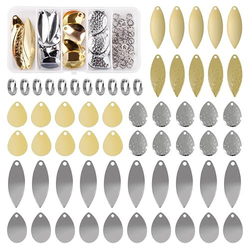 Angeln Spinner Klingen Split Ringe Kit, 100pcs Colorado Willow Klingen Köder Ringe Set Gold Silber Spoon Easy Spin Spinner Köder Making Süßwasser Salzwasser Walleye Rig Inline DIY Zubehör