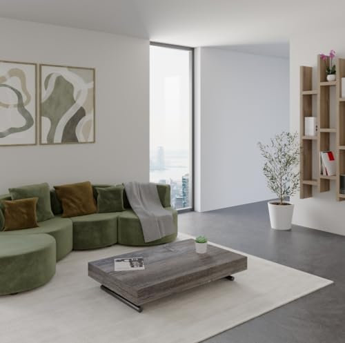 VE.CA. - Milton - Verwandlungstisch, platzsparend - Höhenverstellbarer Hebemechanismus - Ideal als Couchtisch, Esstisch - Grau Kiefer Jackson - Made in Italy