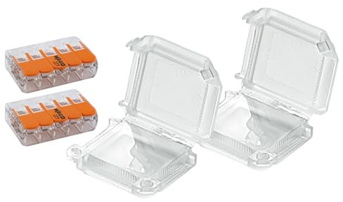 WAGO Lot de 2 Boîtiers de Connexion Étanches IPX8, 5 Entrées S221, Compatible Conducteurs Rigides et Souples jusqu'à 4mm², Sans Halogène, Résistant UV, Utilisation Extérieure, Normes CE