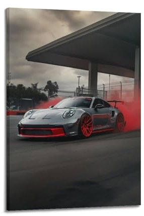 BPQN Sportwagen-Poster, Grau 992 911 GT3 RS Rennwagen, dekoratives Gemälde, Leinwand, Kunstbild, 50 x 75 cm