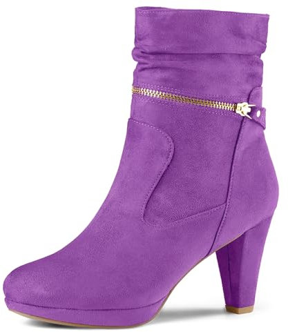 Allegra K Bottines mi-mollet à talon haut et fermeture éclair pour femme, violet, 37.5 EU