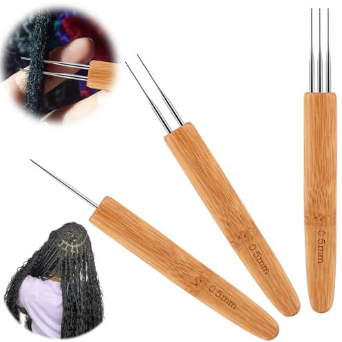 Dreadlocks Nadel 3 Stück Dreadlocks Zubehör Haar Häkelnadel 0,5 mm Dreadlock Häkelnadel Set mit Bambusgriffen Bambus Dreadlocks Nadel Weben Häkeln Dreadlocks Häkelnadel Werkzeug für Dreadlocks Zöpfe