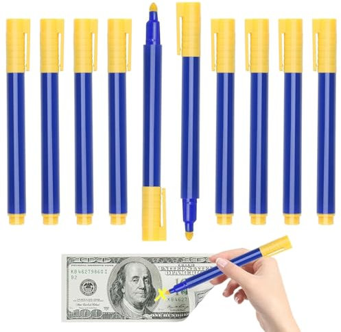Qaestuan 10 Pièces Stylo Détecteur d'argent, Stylo Billet Banque Faux Facile à Transporter, Stylo Faux Billets Euros, Vérificateur de Billets Convient pour Toutes Devises Euro Dollars Livres Sterling