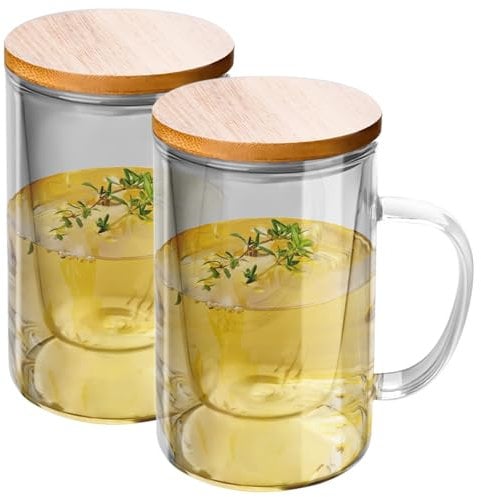 Vasos de té con colador y tapa, 2 unidades de 500 ml, tazas de café, vasos de té con asa, vasos de café, tazas de cristal de borosilicato, vasos para latte macchiato, tazas de café y capuchino