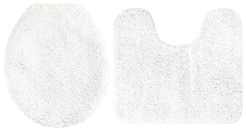 Brandsseller WC-Set 2-Teilig WC-Vorleger mit Ausschnitt 45x50 cm WC Deckelbezug 38x48 cm aus weichem Mikrofaserstoff rutschfeste-Weiss