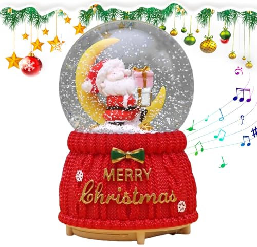 Weihnachts-Schneekugel – Weihnachtsmusik-Schneekugel – Rotierender Glitzer-Cartoon-Wasserballon „Merry Christmas“ – Glitzernde Frohe Weihnachten-Kuppel, Handbemalte Beleuchtete Schneekugeln