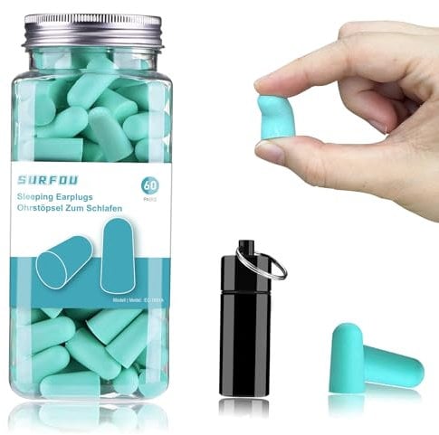 SURFOU Tapones Oidos Ruido Dormir, 60 Pares, Reducción 38 dB, Reutilizables y Ultra Suaves, Ideales para Personas que Duermen de Lado, Viajes, Casa y Estudio (Turquesa, talla única)