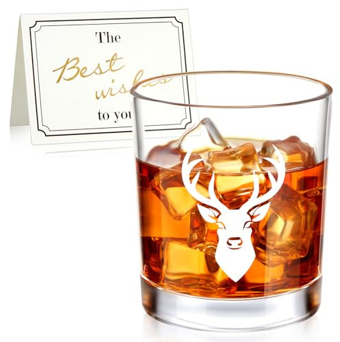 Geiserailie 2 Pezzi Set Regalo per Cacciatori Bicchiere da Shot con Testa di Cervo Bicchiere da Whisky con Incisione Vetro di Natale Biglietto d'Auguri Calice da Vino Alce per Uomini Padre Festa Casa