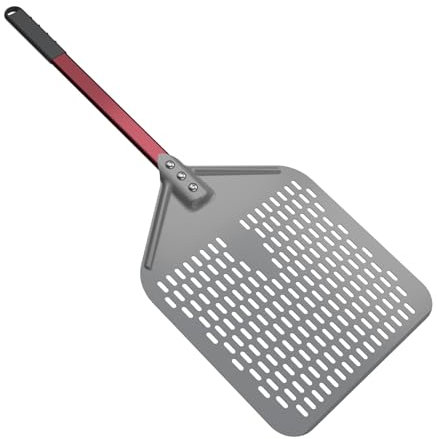 CROSSON Pala perforada para pizza de 30.5 x 40.6 cm, espátula de pizza, pala ligera para tornear pizza con mango largo de 16 pulgadas, accesorios para horno de pizza, herramientas de pizza, volteador