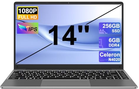 NOTODD 2025 Ordinateur Portable 14 Pouces Win11 PC Portable 6Go RAM+256Go SSD Soutien Extension 1TB(TF 1TB) Celeron N4020 Laptop avec 1080P 5G WIFI Mini HDMI Souris sans & Clavier AZERTY Francais-Gray