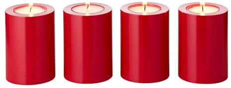 EDZARD Teelichthalter Cornelius 4er-Set (H 8 cm, Ø 6 cm), rot, Kerzenoptik | Wie eine echte Stumpenkerze, brennt nie ab, ohne Wachsflecken, 100 % recycelbares Polyethylen, Dauerkerze, Adventskranz