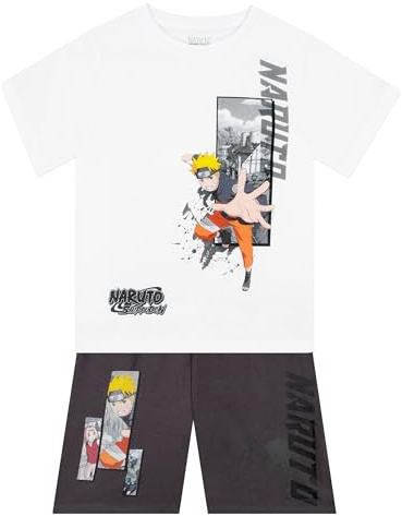 Naruto T-Shirt Und Shorts Set Für Jungen, Anime-Kombiset, Jungen Outfits & Bekleidungssets, Weiß 146