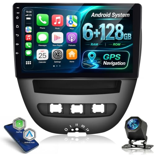 NHOPEEW 8-Kern 6+128G-Autoradio für Peugeot 107 / Citroën C1 / Toyota Aygo 2004-2014 -10,1-Zoll-Android-Radio mit Carplay und Android Auto WLAN GPS DSP FM RDS und Rückfahrkamera