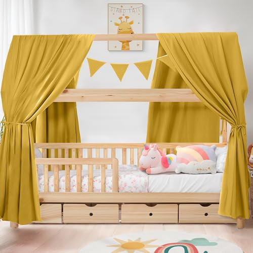 iLuane Hausbett Himmel aus 100% Baumwolle Musselin – Stoffhimmel Deko mit Schleifen – Betthimmel für Hausbett – Vorhang aus Musselin Stoff – Himmel Dekoration in 6 Farben & 4 Größen