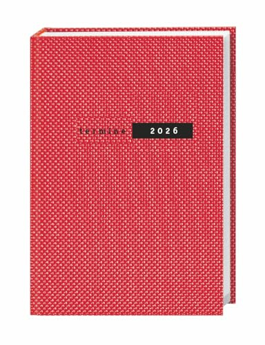 Terminer Struktur rot - Kalenderbuch A6 - Mit vertikalem Kalendarium - Kalender 2026 - Heye-Verlag - Taschenkalender mit viel Platz für Eintragungen - 11,5 cm x 16,3 cm