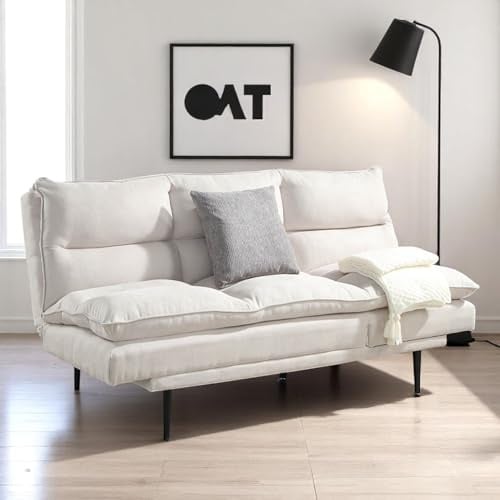 OAT Home Sennen 3 Seater Sofa Bed Modern Padded Style Multi-Position Click Clack Natural/Charcoal (Natural)
