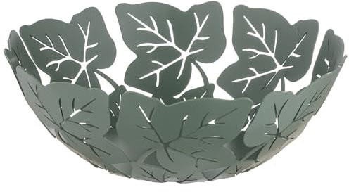 Baroni Home Portafrutta Decorativo in Metallo con Motivo Foglia, Design Moderno per Tavola e Cucina, Contenitore per frutta, Linea Edera, 27x27x9
