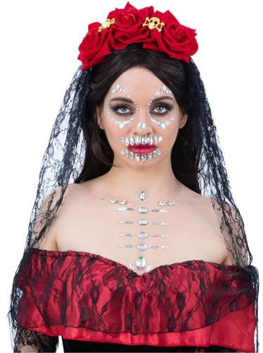 Smiffys Make-Up FX, Skull Face & Body Jewels