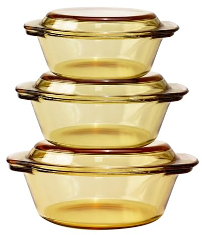 pantrytine Rund Auflaufform Glas Set of 3 (0.7L,1L,1.5L), Amber