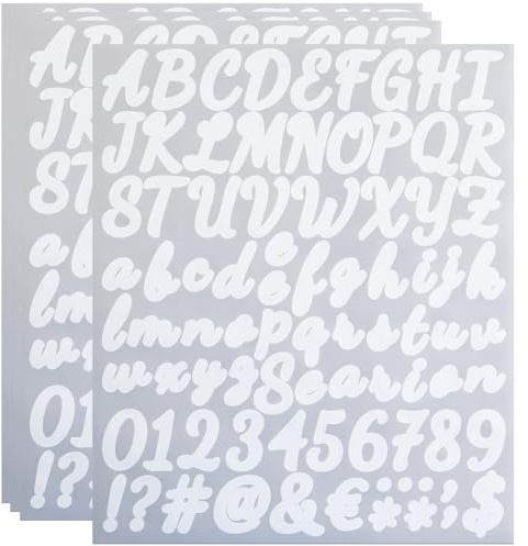 ZTXPRO 4 Pack Self Adhesive Vinyl Letter Number Symbol Stickers Kit, Alphabet Number Stickers for Mailbox, Door, Kitchen, Address Number, Scrapbook, Notebook - White