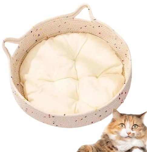 Wzxksoac Donut Cat Bed Cute Bed for Indoor Cats Cotton Rope Nest Cushion for Kitten Sleeping Calming Scratching Home A