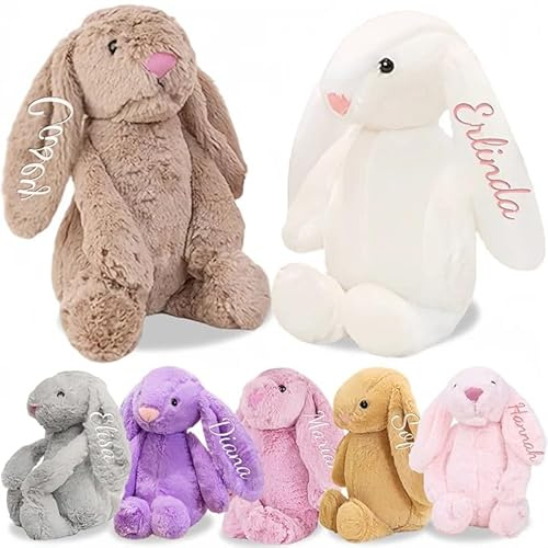 Aokizkdzsw Personalisiertes Stoffkaninchen: Handgefertigte Stoffkaninchen mit personalisierter Stickerei und gestickten Namen sind das perfekte erste Ostergeschenk für Jede Gruppe.