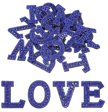 sourcing map 26pcs Letter Iron on Patch Decorative A-Z, Dark Blue Glitter Pearl Alphabet Applique Rhinestone English Letter for DIY Clothing Repair Hat Bag