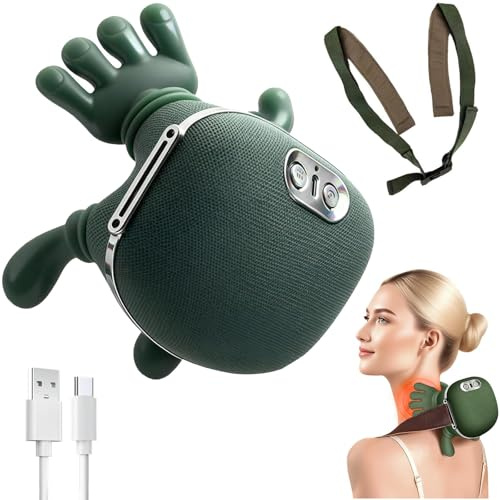 4D NackenmassagegeräT Kabellos, Elektrisches Shiatsu Massagegerät mit Wärme, 3 Massagegrade & 2 Temperaturstufen, Lindert Muskelverspannungen und Ermüdung, für Zuhause, BüRo, Reisen (A)