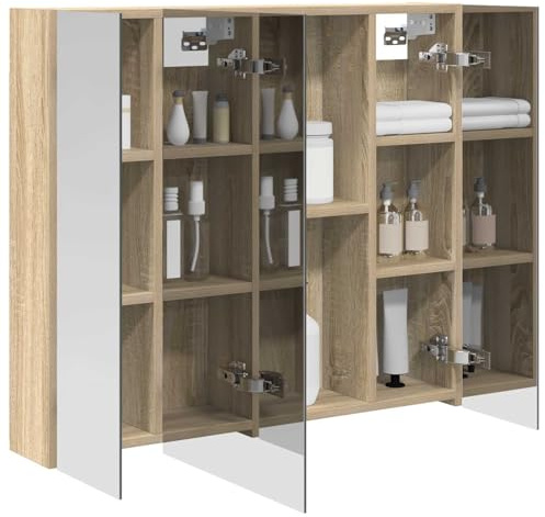 vidaXL Badezimmerspiegelschrank mit Tür Sonoma-Eiche 80 x 14,5 x 70 cm, Badezimmer Aufbewahrung, rechteckiger Schrank, modernes Design, platzsparender Wandspiegel, verstellbares Regal, Organizer
