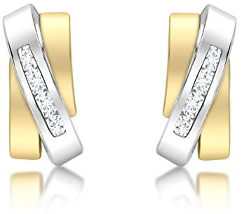 CARISSIMA Damen-Ohrstecker Cubic Small 3 Band 375 Bicolor Zirkonia transparent Rundschliff - 2.59.0289