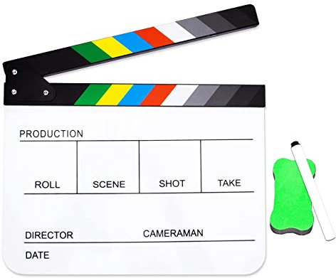 Acrylic Plastic Clapper Board for Film, 30x24CM Director's Film Clapboard Movie Cut Action Scene Slate for Movie, Video, TV Show, Studio Live, White