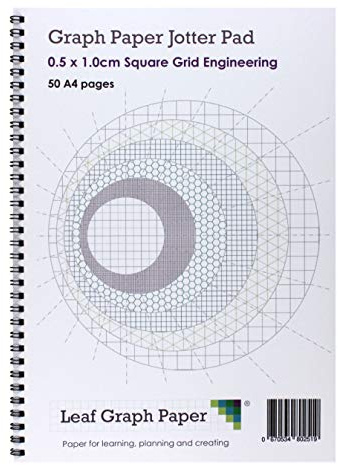 Leaf Graph A4 Engineering Graph Paper, 5mm (0.5cm) Squared Grid, Wirebound Notebook, 50-Page (25-Leaf), Professional Mathematics and Technical Drawing Pad