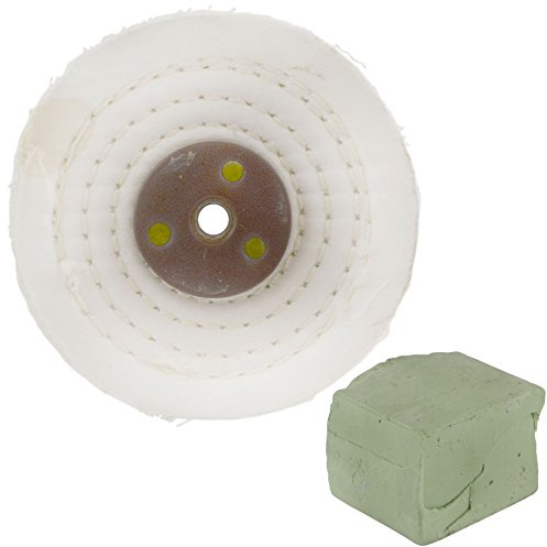 White Close Stitched Polishing Buffing Mop 4 x 0.5 1 Row With Compound 250g