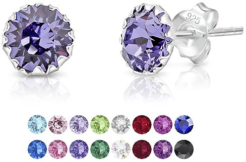 DTPSilver - Damen Ohrringe 925 Sterling Silber und mit Kristallen von Swarovski® Elements 6 mm Runde Ohrstecker - Farbe : Tansanit