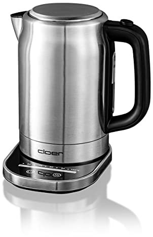 Cloer 4459 Touch-Wasserkocher, Basisstation mit Glasoberfläche-LED-Anzeige, 1,7 Liter, Edelstahl