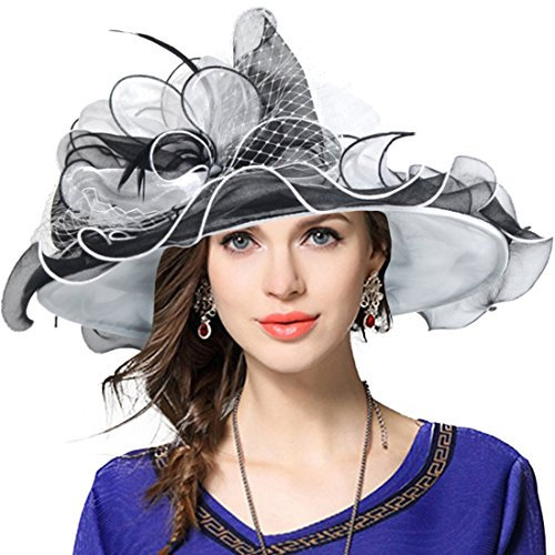 VECRY Femme Église Derby Robe Fascinator Mariée Baptême Fête Chapeau de Mariage (42b-Noir)