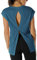 icyzone Damen Fitness-Trainings Kurzarm Shirt Yoga Top Loose Fit Rückenfrei Sport T-Shirt (M, Denim)