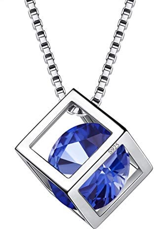 Aurora Tears September Birthstone Halskette 925 Sterling Silber Blue Sapphire Square Birth Stone Anhänger Schmuck für Frauen und Mädchen DP0028S